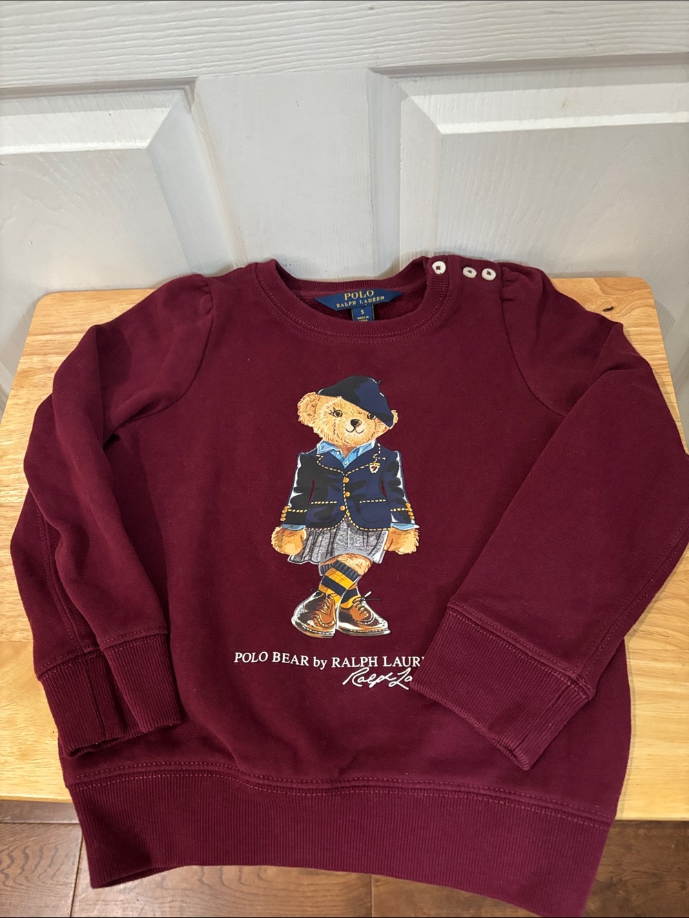 Polo by Ralph Lauren Girls Burgundy Polo Bear Sweatshirt Size 5 preppy casual